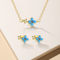 Romantic Flower 925 Sterling Silver Earrings Gold Plated Fine Jewelry Shiny Star Blue Turquoise Clover Weddings Parties Gifts
