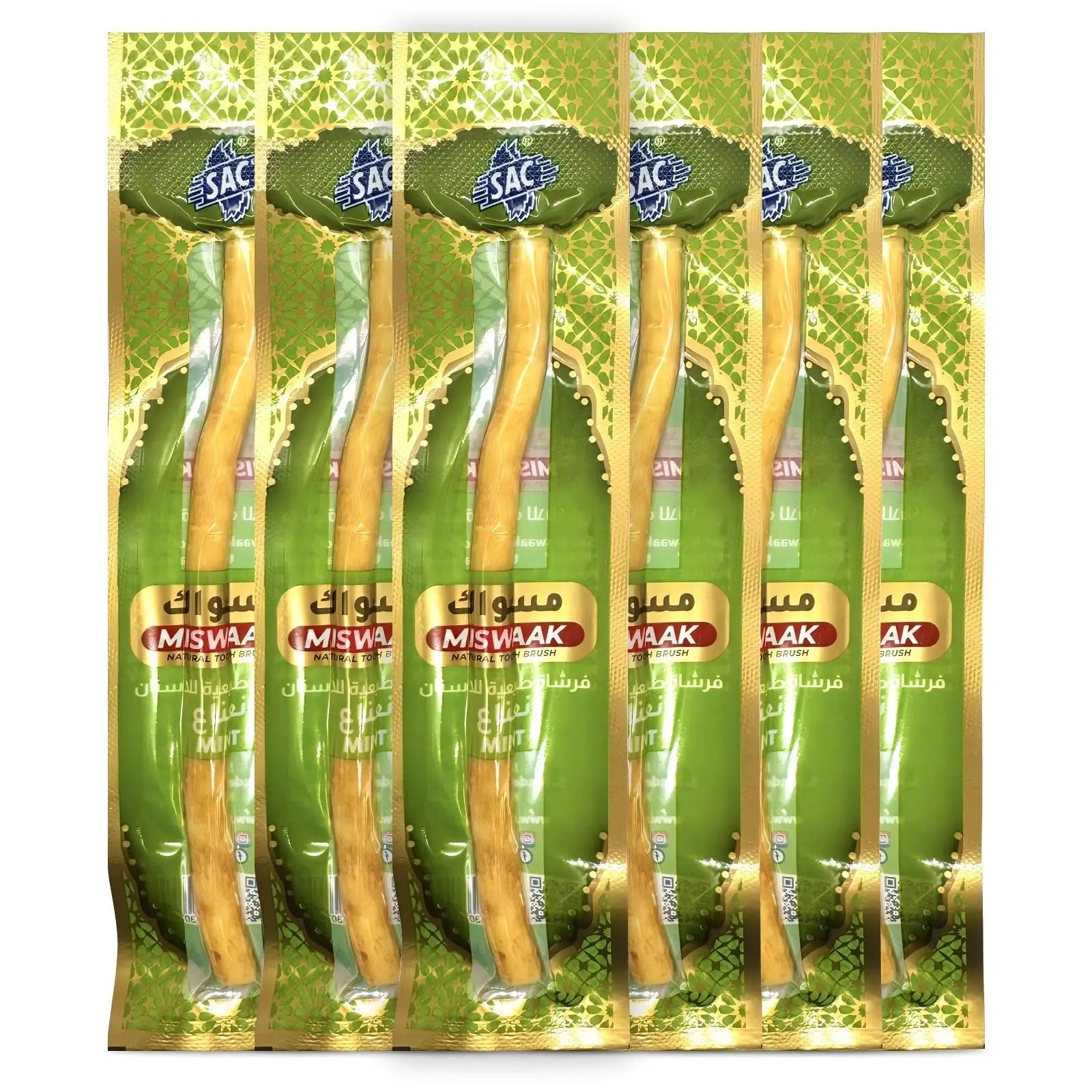 6Pack Natural Plant Teeth Miswak Sticks-Vacuum Sealed Traditional Oral Care Twigs with Mint Flavor for Fresh Breath