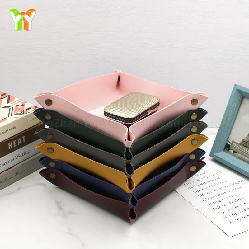 YY Leather Tray Basket Home Decor Necklace Jewelry Holder Desktop Rolling Folding Serving Basket Trays Wedding Gifts for Guests