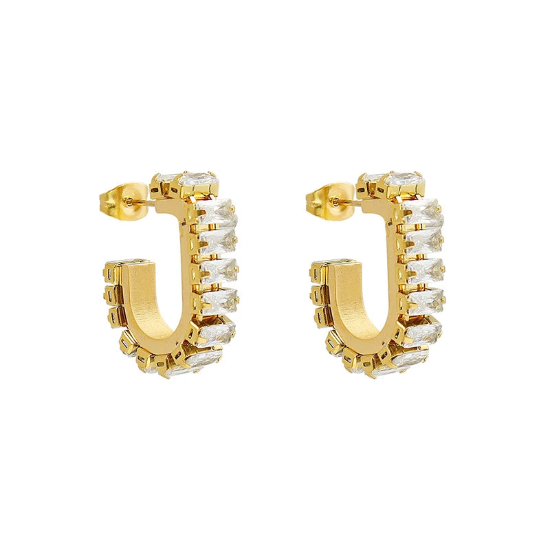 Stylish Titanium Steel Earrings Hoop Stud Geometric Pattern Zircon Pearl Trendy Banquet Gift Jewelry Stainless Steel Main