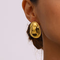 J&D 18k Gold Stainless Steel Jewelry Irregular Hammer Pattern Earrings for Women