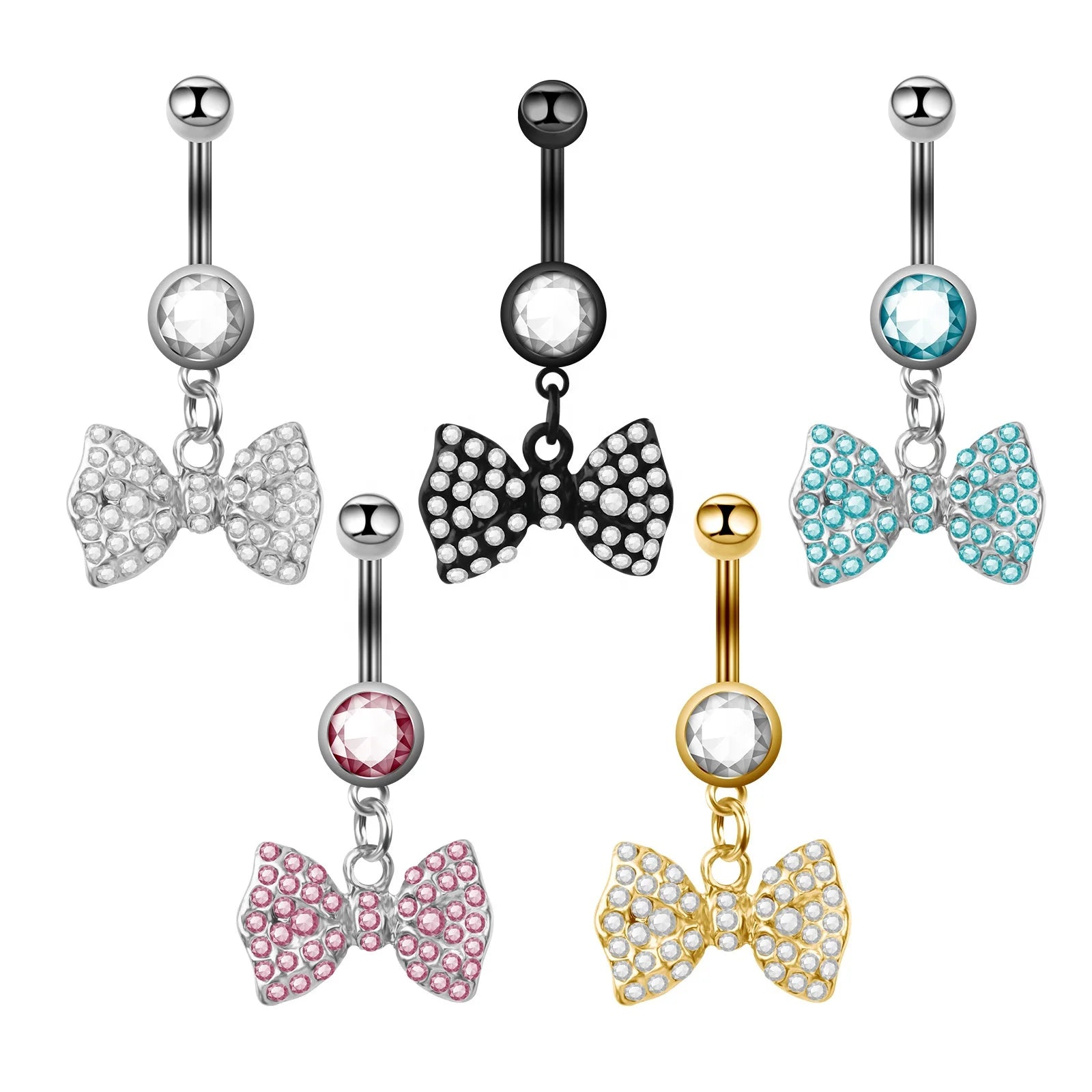 Fashion Women Jewelry Lovely Design Crystal Bowknot Navel Piercing Jewelry Rhinestone Butterfly Belly Button Ring