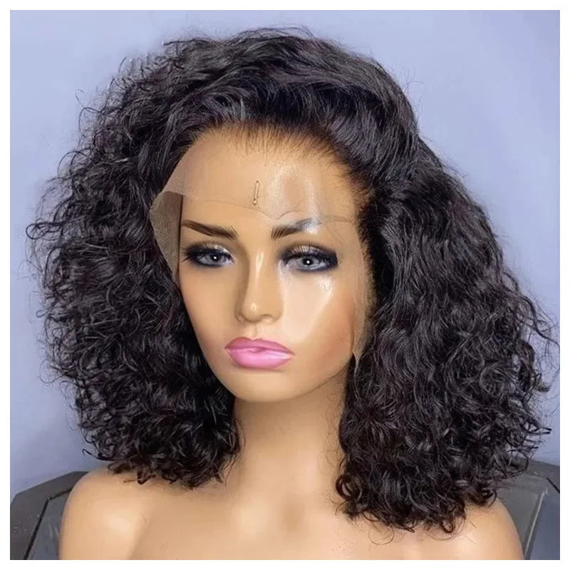 Wholesale Deep Wave Wig 150% Density Curly Human Hair Wigs for Black Women Short Bob Wig Transparent Lace Front Human Hair