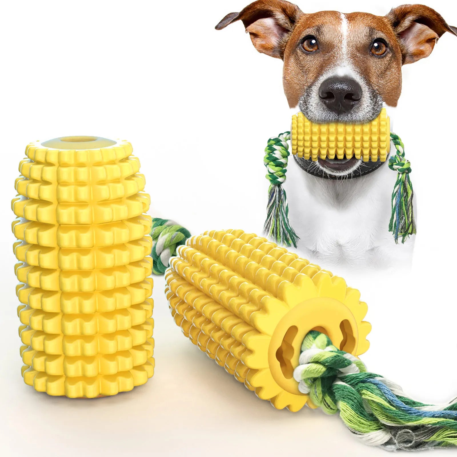 Classic Dog Chew Toy Corn Grinding Stick with Rope Leash-Durable Eco-Friendly Teeth Cleaning Grinding Brush 100% Material Safety