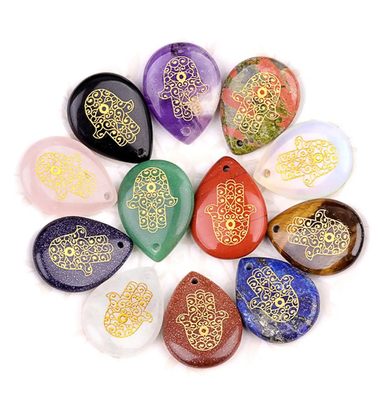 25MM*33MM Natural Water Droplet Shaped Perforated Custom Carved Pendant Stone Exquisite Crystal Agate Pendant DIY Jewelry Gifts