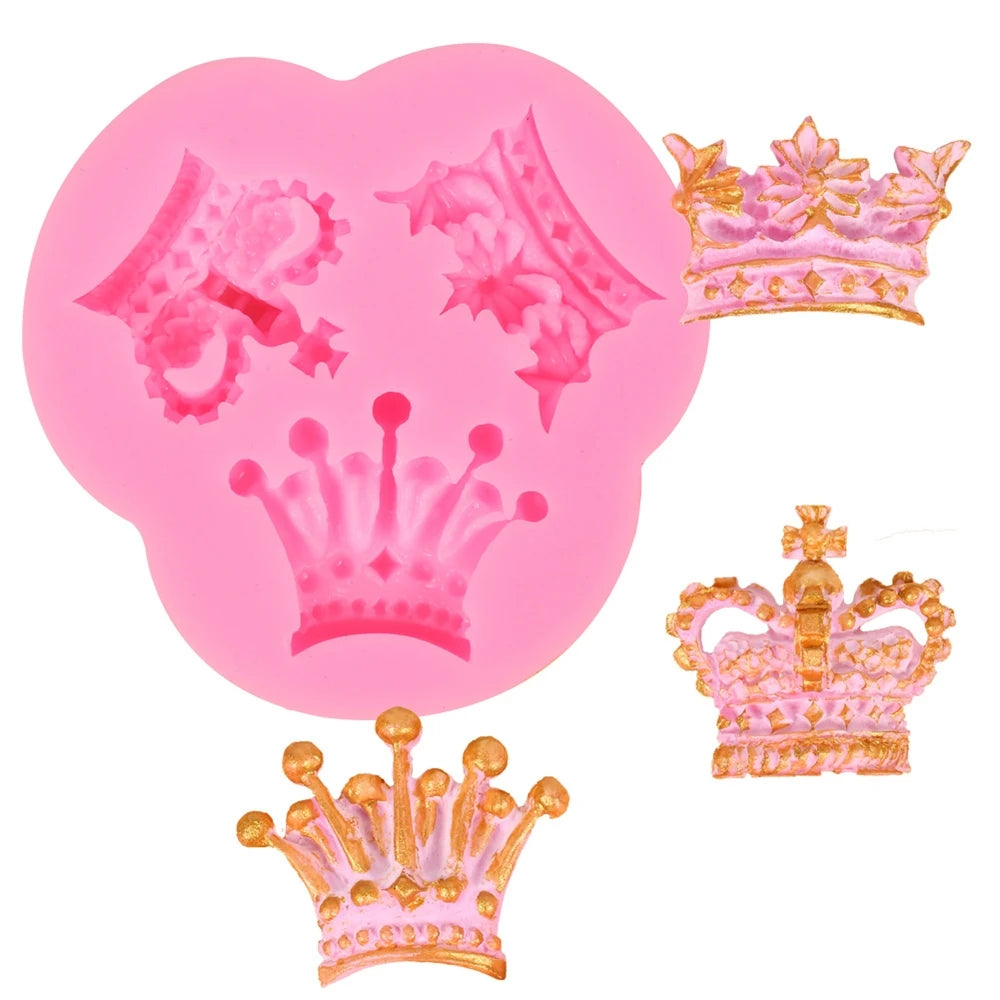 D-0264 3D Silicone Mould Fondant Clay Resin Candy Cake Decorating Tool 3 Cavity Crown Shape Silicone Mold Prince Princess Queen