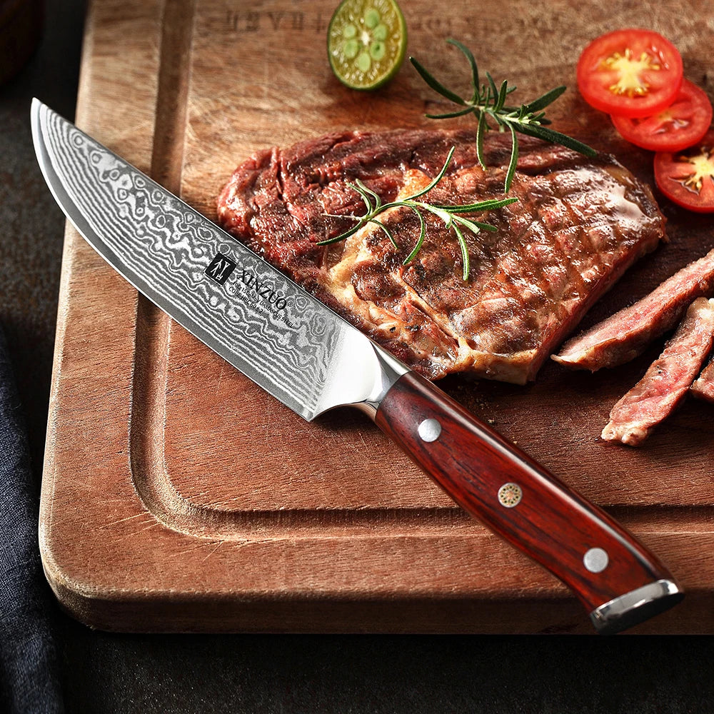 67 Layers Damascus Kitchen Steak Knife With Rosewood Handle