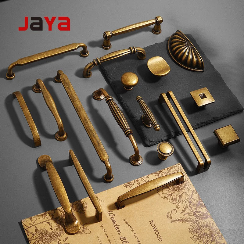 JAYA Antique American Retro Yellow Bronze Cabinet Door Handle Modern Zinc Alloy Wardrobe Drawer Furniture Door Handle