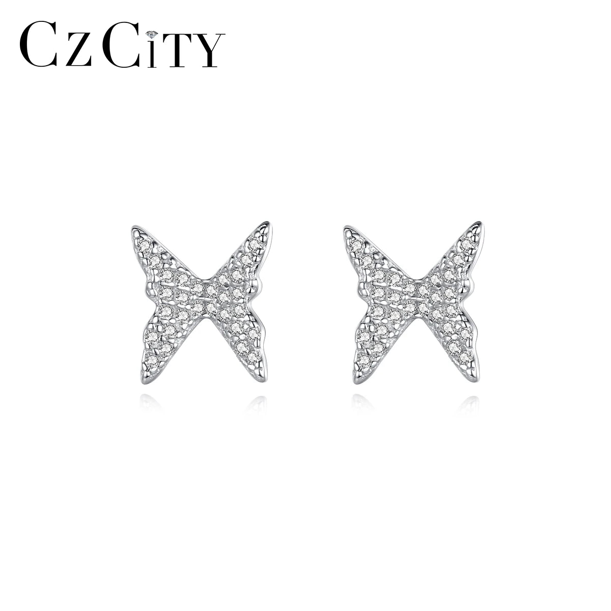 CZCITY Silver CZ Stud Earring Trend 2025 Charm 925 White Gold S925 Sterling Silver Vintage Butterfly Jewelry