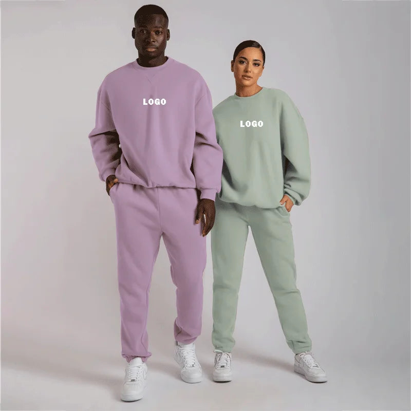 Crew Neck Cotton Breathable Heavyweight Sweat Suit Sportswear Tracksuits Men Women Polychrome 2-Piece Unisex Custom Logo