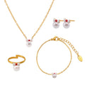 G3995 Wholesale Stainless Steel Bow Shell Pearl Charm Necklace Bracelet Ring Earrings Fashion Jewelry Sets