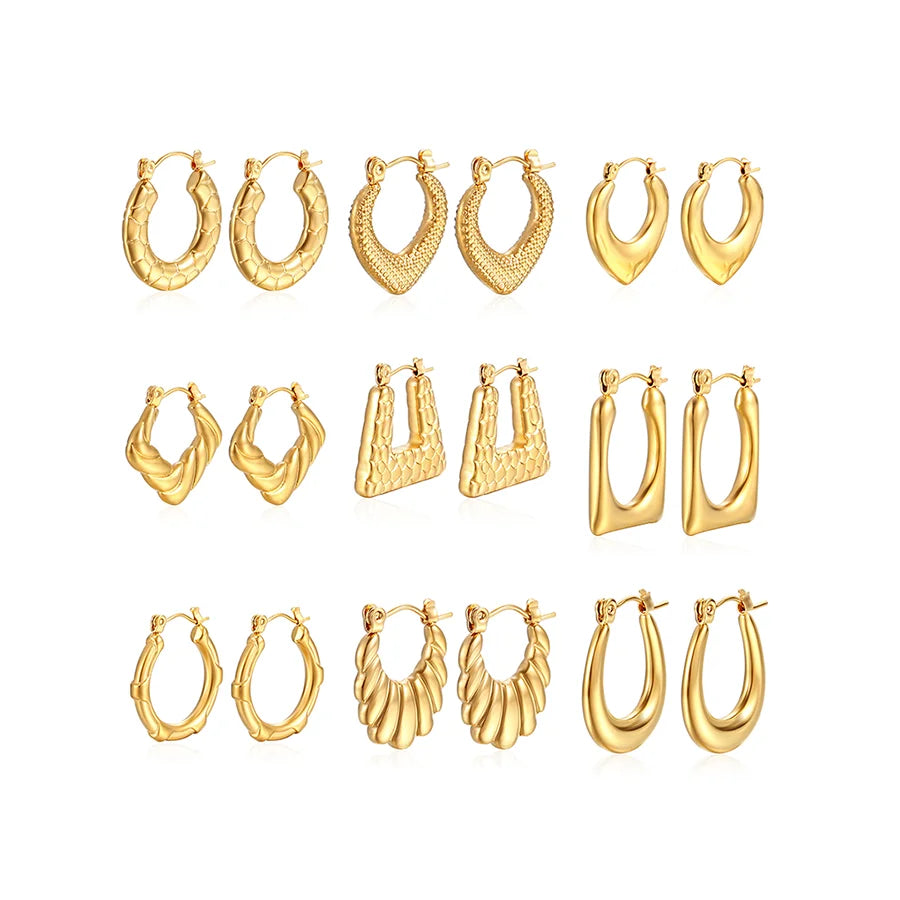 Wholesale Price Stainless Steel Geometric Hoop Earrings Tarnish Free 18k Gold Plated U Shape Earrings Jewelry