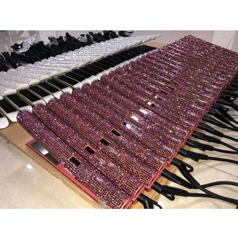 In Stock Small MOQ  Luxurious Design with Shining Crystal Flat Iron 1" Plate Hair Straightener Small MOQ