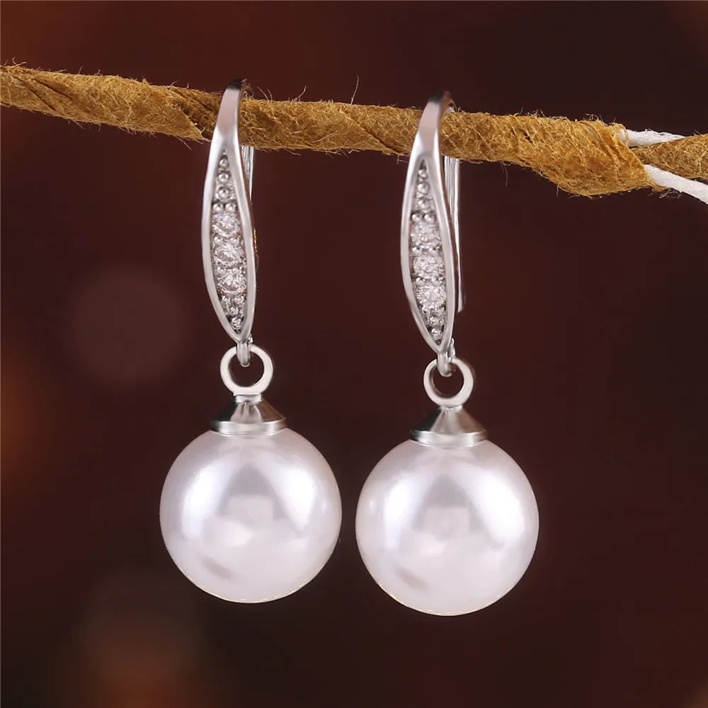 Huitan Jewelry Romantic Zircon Big Pearl Drop Earrings Girls Lady Elegant Silver Earrings Pearl Women