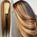 Cheap Highlight Brazilian Straight Human Hair Wigs 13x4 4x4 Lace Ombre Piano P4/27# Color Hair Long Straight Wig 150%