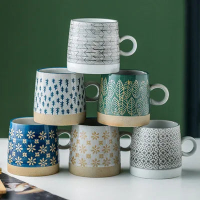 Zogifts Eco-Friendly Unique Design Japanese Style Vintage Rustic Ceramic Tea Set Stoneware Coffee Mug With Handle