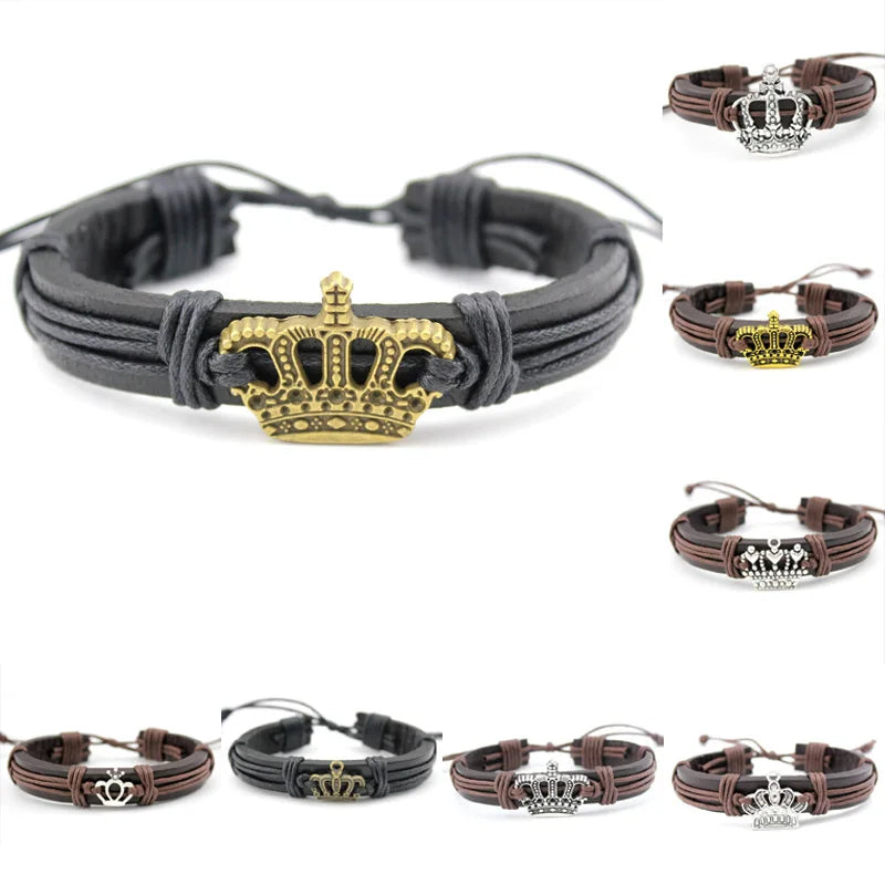 Manufacturer Crown Charm Wrap Bracelet Genuine Leather Armband Bracelets