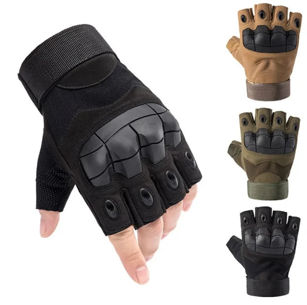Half finger Hard Protective knuckle Shock Resistant Fingerless Leather Hunting Tactical Motorcycle Gloves