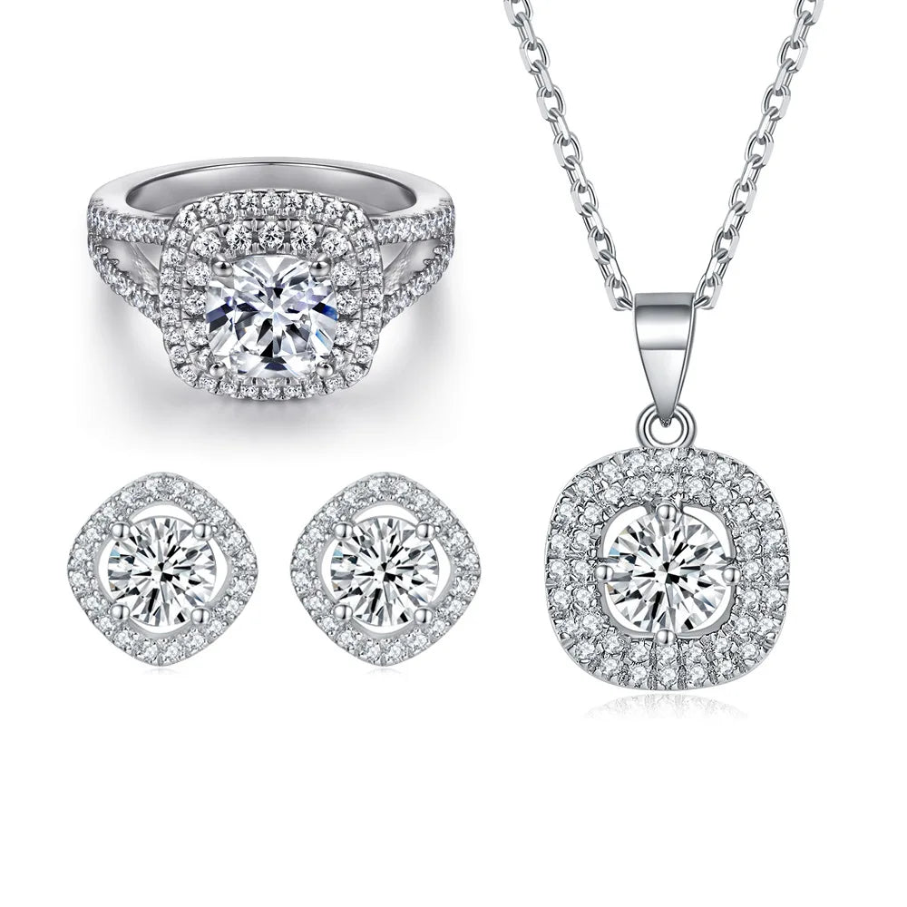Elegant 925 Sterling Silver CZ Jewelry Set Waterproof Durable Luxury Gift for Her
