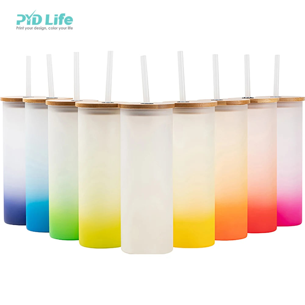 PYD Life RTS Free Sea Shipping US 17oz Custom Sublimation Frosted Glass Sublimation Straight Tumblers Cups with Straw and Lid