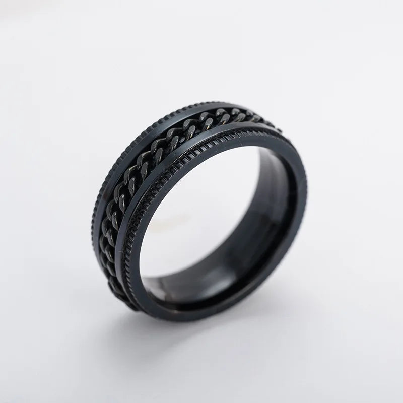 Minimalist Jewelry Stainless Steel Black Plated Insertable Chain Rotating Ring for Men