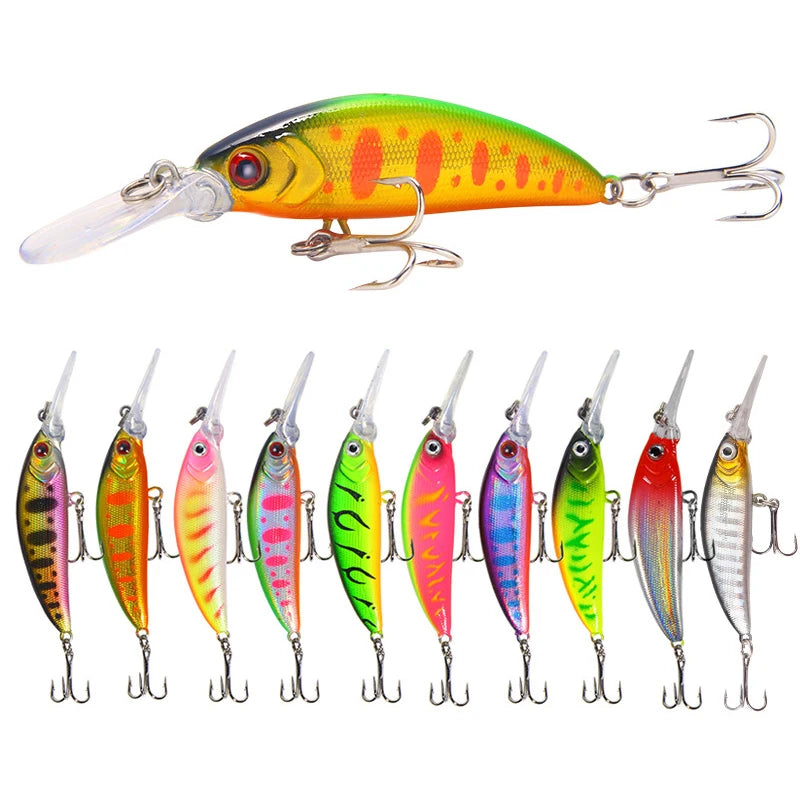Wholesale 10 Colors 7cm 6g Bent Minnow Lure Bass Fishing Hard Lure Submerged Minnow Fishing Lure Bait with Nickel Trouble Hooks