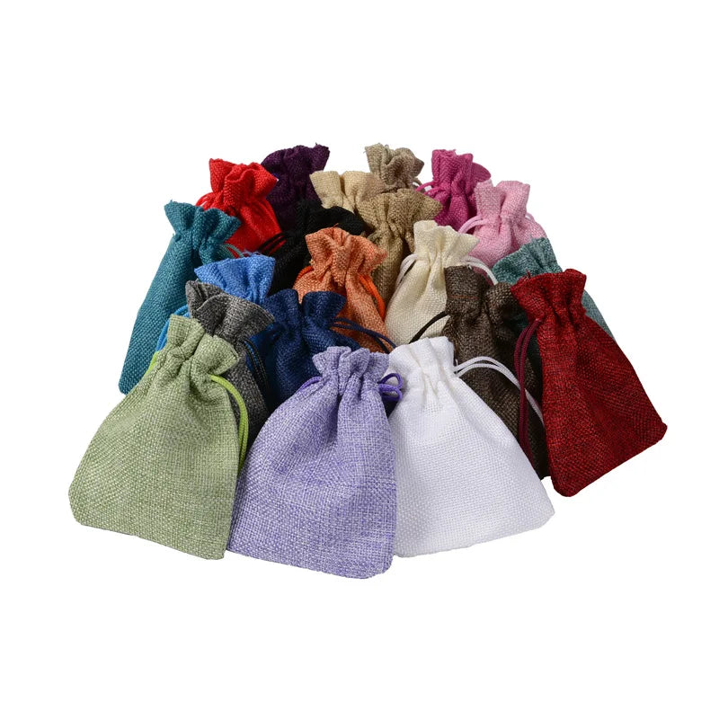 9*12cm Custom Reusable Linen Multicolor Drawstring Jute Bag Jute Burlap Jewelry Packaging Cheap Wedding Gift Linen Bags Pouch