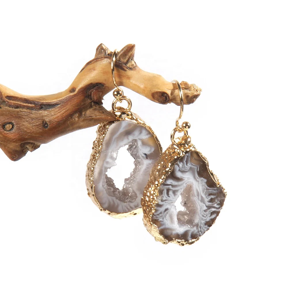 Western Jewelry Spring Summer New Fashion Simple Personality Jewelry Irregular Natural Amethyst Raw Druzy Earring