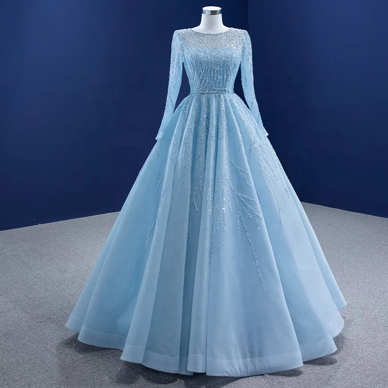 Jancember Rsm67395 Ladies 2021 Elegant Luxury Sequined Long Sleeve Tulle Party Evening Dress