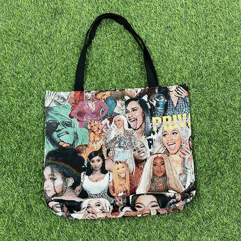 CardiB Jacquard Woven Tapestry Tote Bag 40% Cotton 60% Polyester Customizable Size Shopping Bag