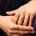 Chris April 316L Stainless Steel PVD Gold Plating Layers Adjustable Chains Flowers Ring