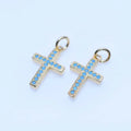Nickel Free Gold Plated Blue Turquoise CZ Paved Cross Pendants Pendant for Women Men Necklace Making
