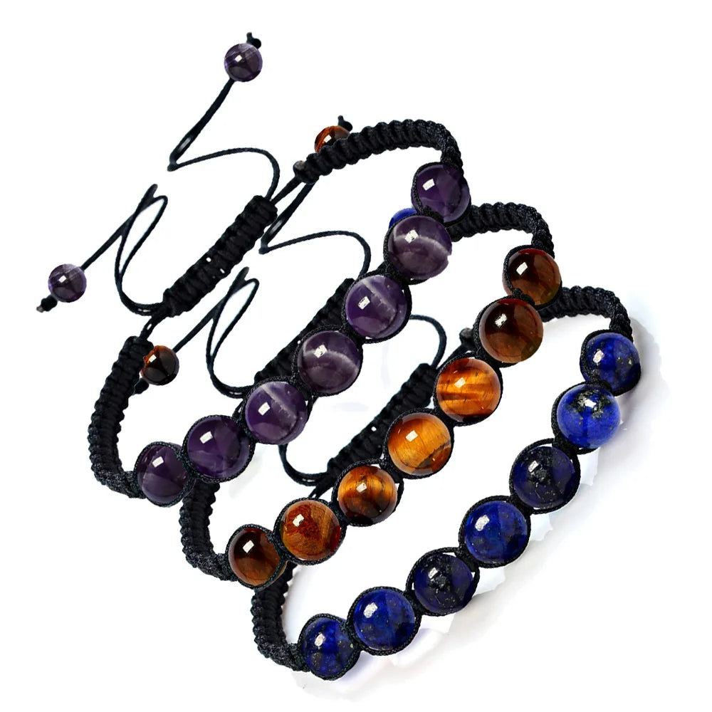 Women's Bohemian Natural Healing Gemstone Cord Woven Adjustable Beaded Yoga Bracelets Jewelry with Stones Beads