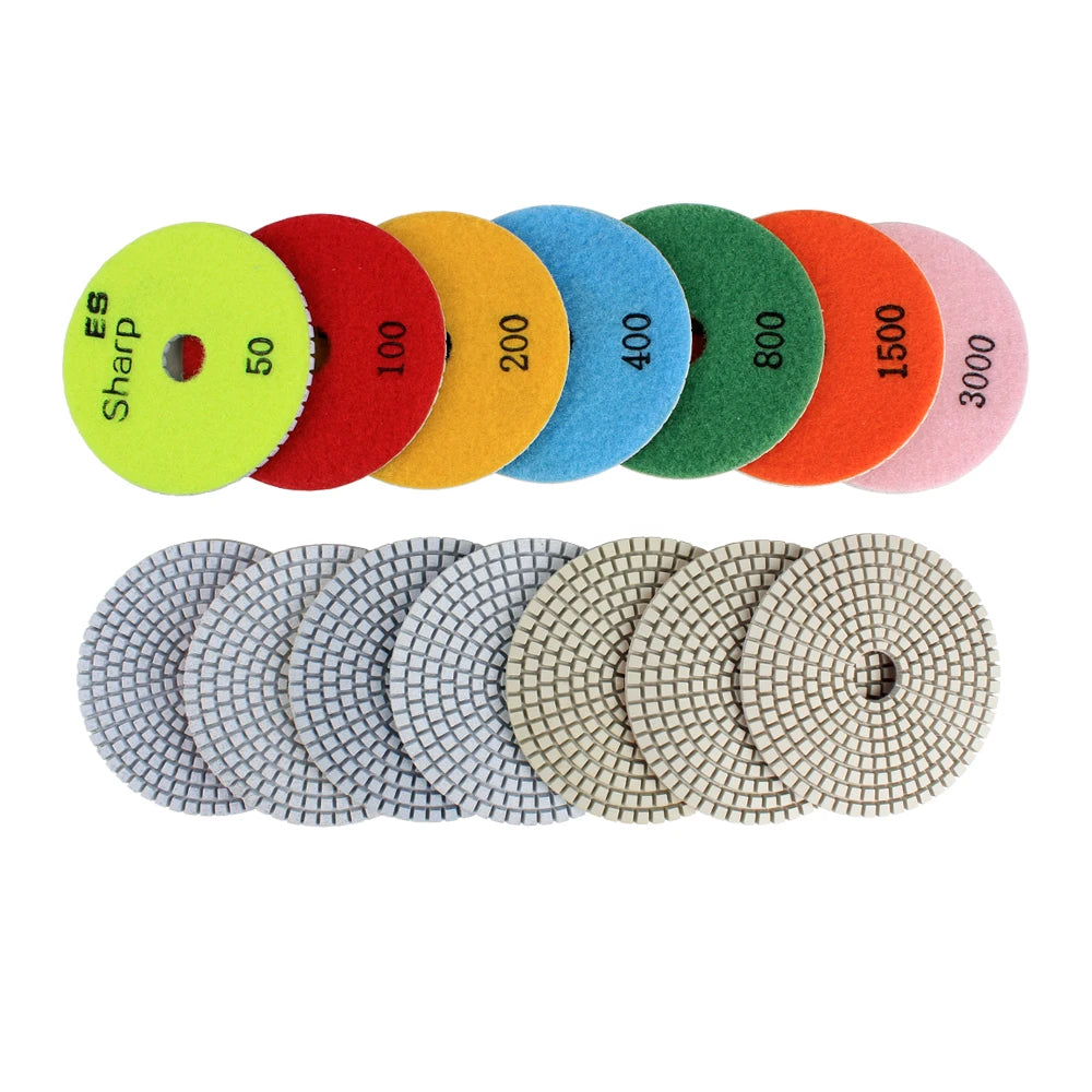 True Shine 7 Steps Wet Granite Marble Quartz 4 Inch Stone Flexible Diamond Resin Polishing Pad OEM Grit #1-#3 3-Year Warranty