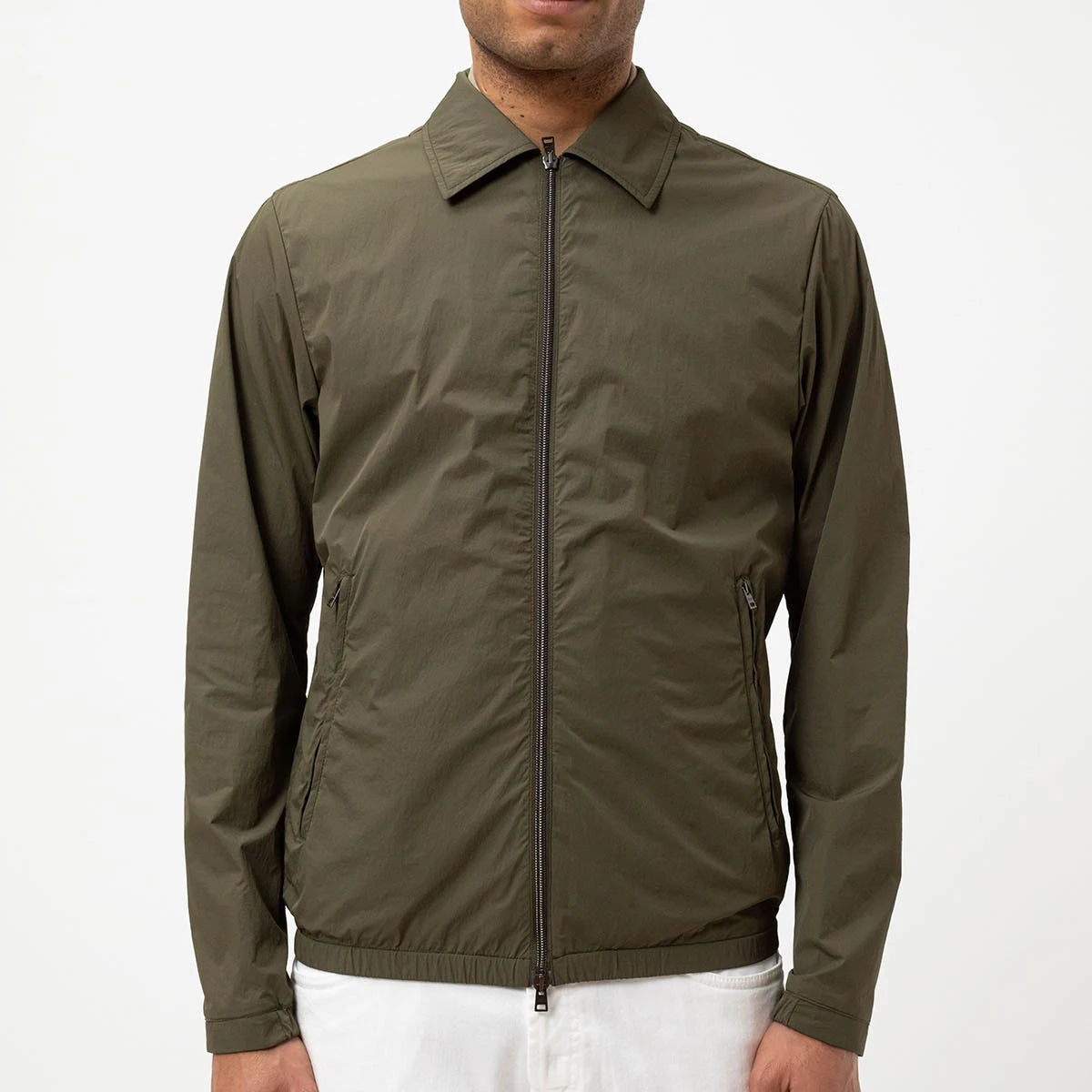 OEM Custom Men's 100% Polyester Lightweight Casual Spring Shirts Collar Jackets Full Zip Long Sleeve Elastic Hem