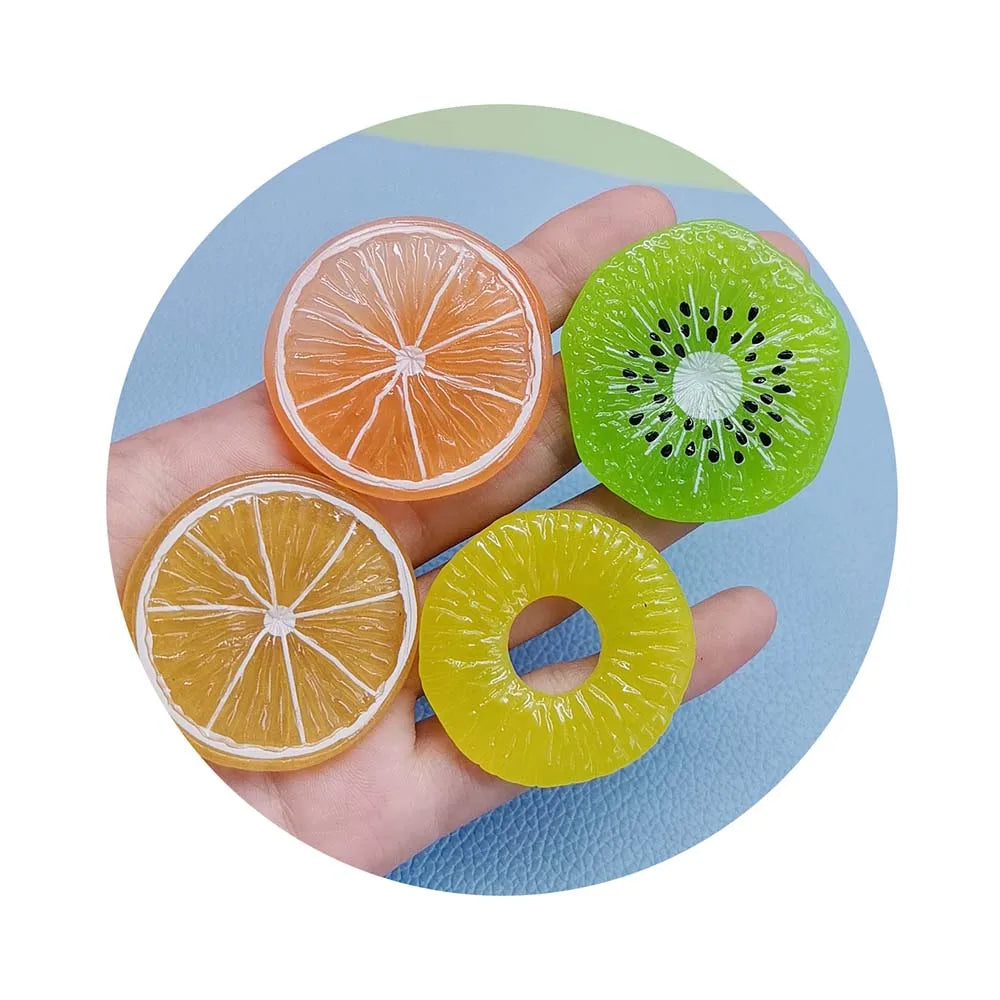 Bulk 100Pcs Artificial Fruit Decor Slice Lemon Orange Pineapple Slime Charms Embellishments for Home Decor Wedding Vase Filler