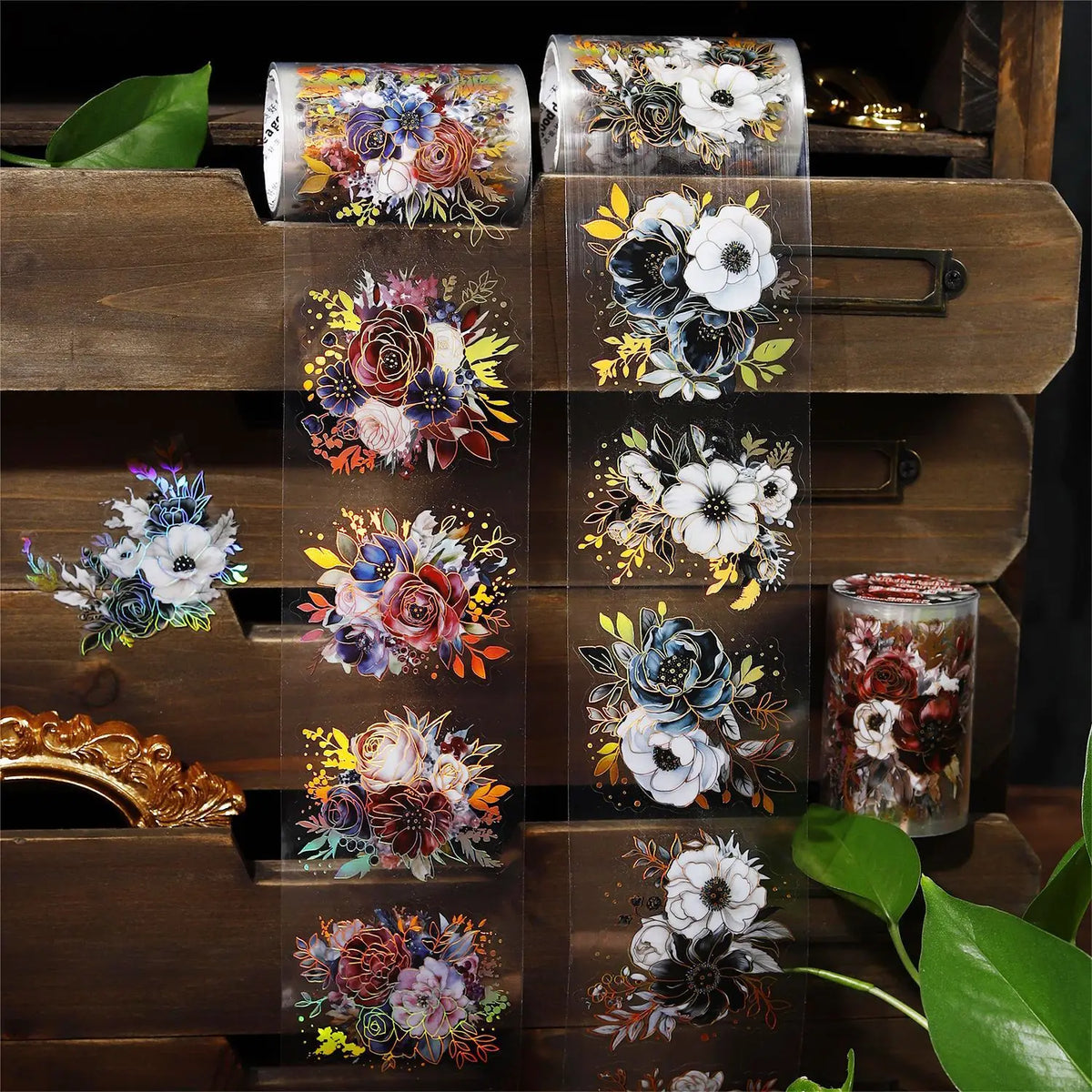 1 Roll/piece of Tape Midnight Garden Series Plant Themed Ledger DIY Material Circulation Stickers 6 Styles