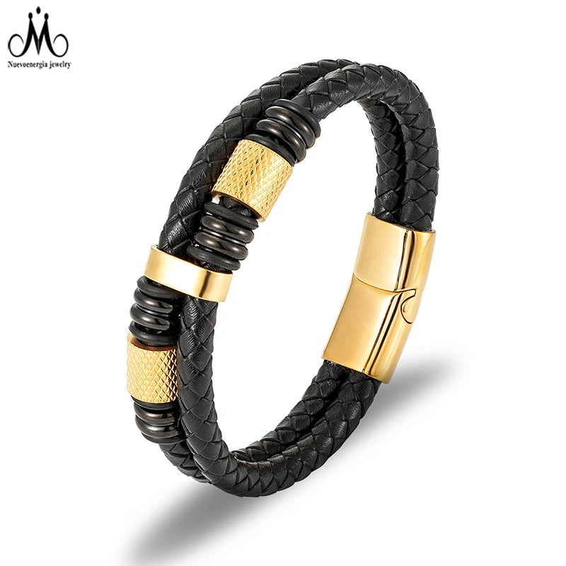 Stylish Trendy Man Leather Jewelry Wristband Man Leather Cuff Bracelet Stainless Steel Braided Leather Bracelet