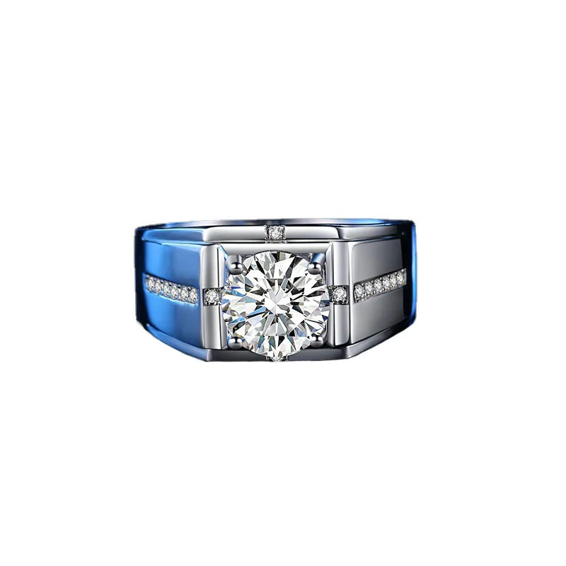 Wish Jewelry Factory Wholesale S925 Sterling Silver Setting Round Brilliant Cut Moissanite Diamond Men Ring Size 4 Claw Styles