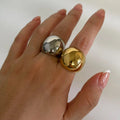 Baquesun Custom 18K Gold Waterproof Fashion Ring for Women Exaggerated Cold Style Large Steel Ball Ring
