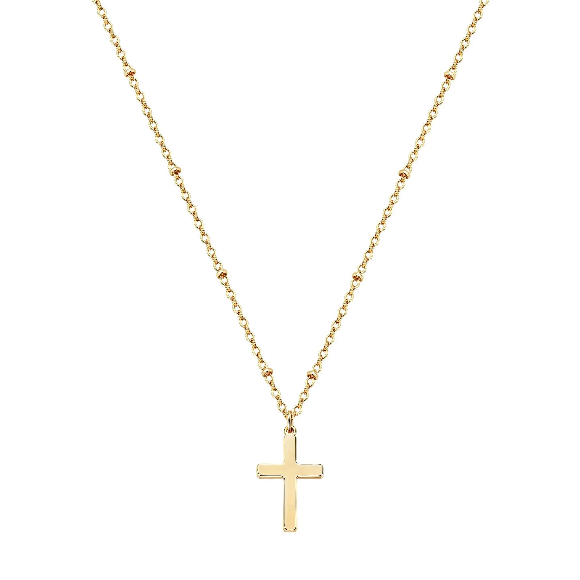 Fashion Simple Cross Pendant Necklace Jewelry Beaded Chain Stainless Steel 18k Gold Plain Silver Minimalist Cross Necklace