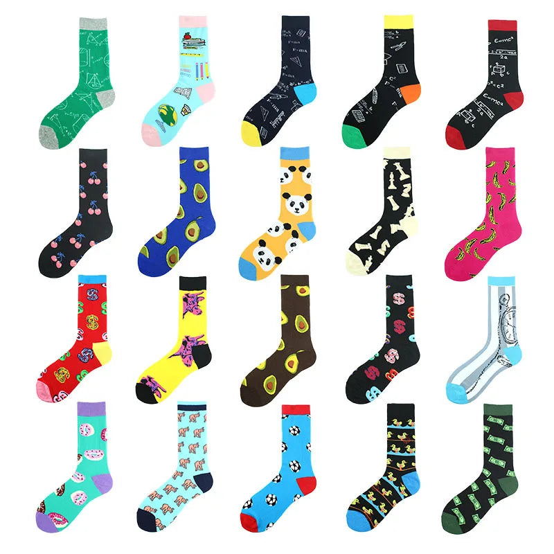 XIANGHUI Creative Geometric Figure Image Chess Men's Socks Animal Fruit Dollar Socks Funny Designer Socks