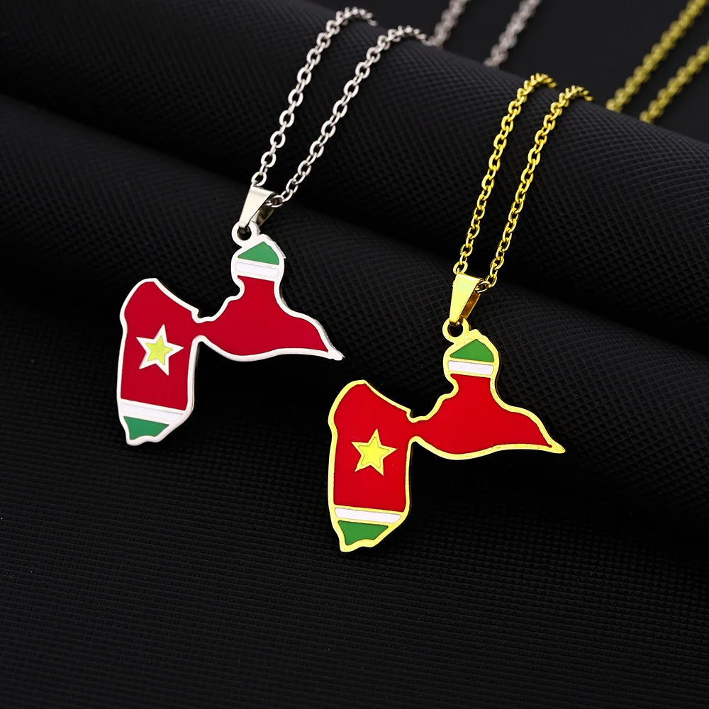 Manufacturer Enamel Guadeloupe Map Chain Necklaces Stainless Steel Silver 18K Gold Plated Enameled Guadeloupe Flag Map Necklace