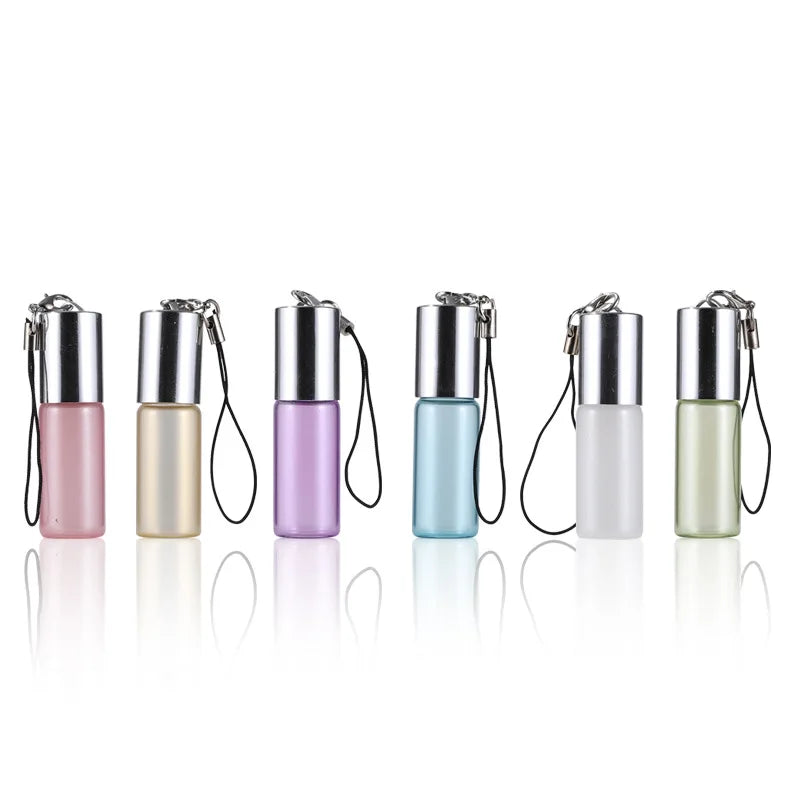 Pearl Color Essential Oils Perfume Sample Packaging Roller Bottle with Steel Roller Gold Silver Lid with Sling Hanger