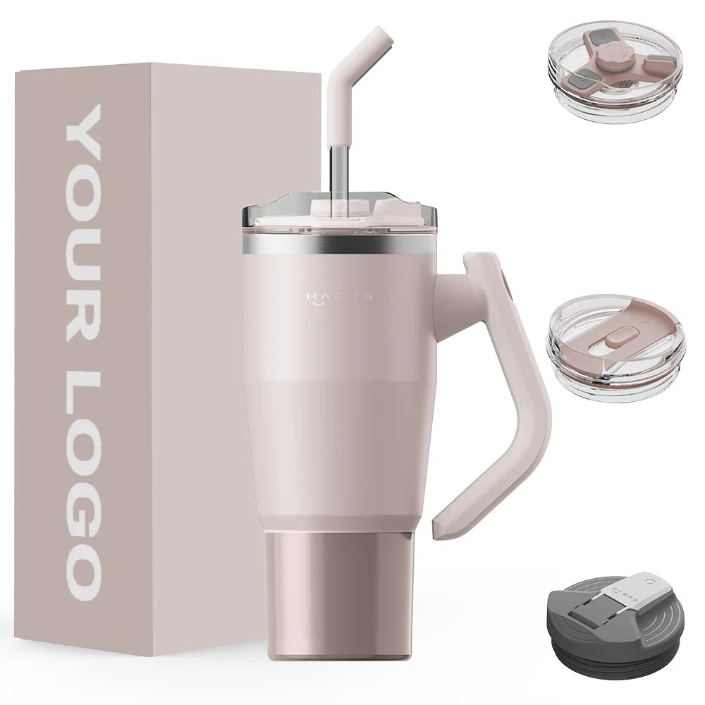 Custom Lead Free Stainless Steel Vacuum Insulated 40oz Camping Travel Mug with Handle Straw Leak-Proof & Eco-Friendly