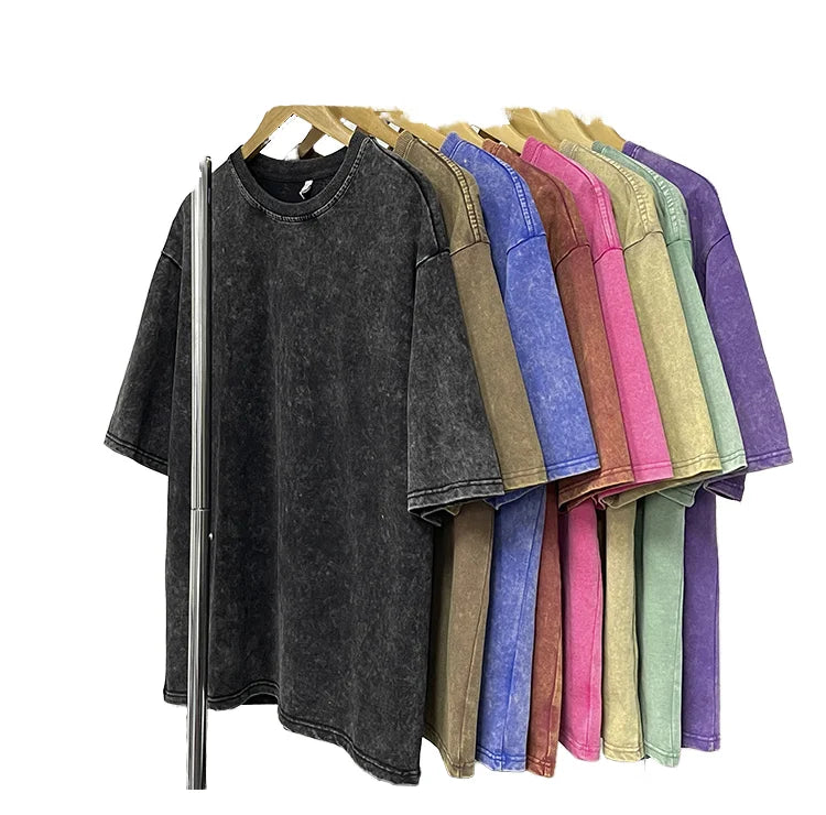 Custom  100%Cotton Mid Weight Vintage T-Shirt Washed Black Oversized Acid Washed Digital Printing for Men