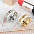Fashion 18K Gold Stainless Steel Ring Men's & Women's Jewelry Gift with Heart-Shaped Two Rows Diamond Hollow-out Design