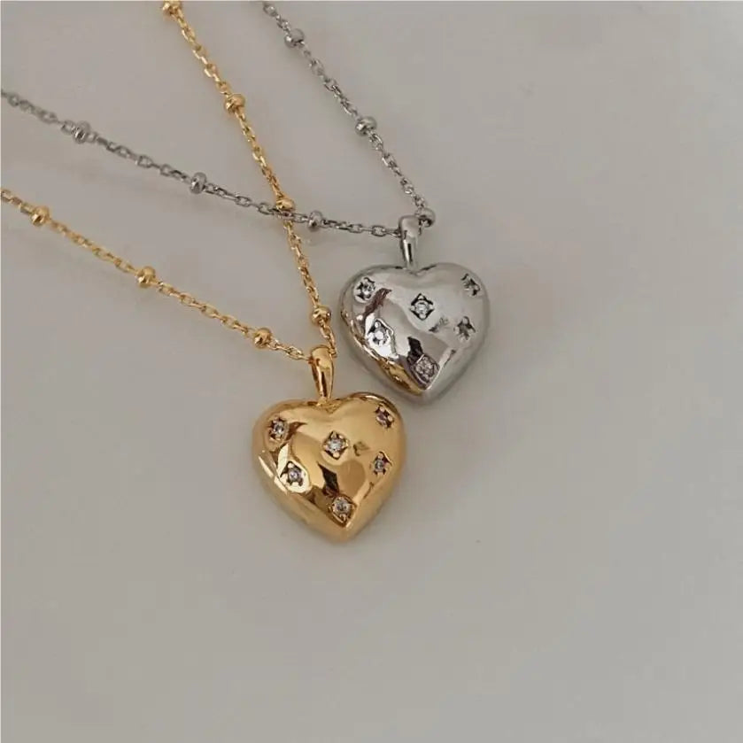 Punk Hip Hops Gold Plated Sterling Silver Heart Pendant Necklace Bling Cz Zirconia Heart Necklace