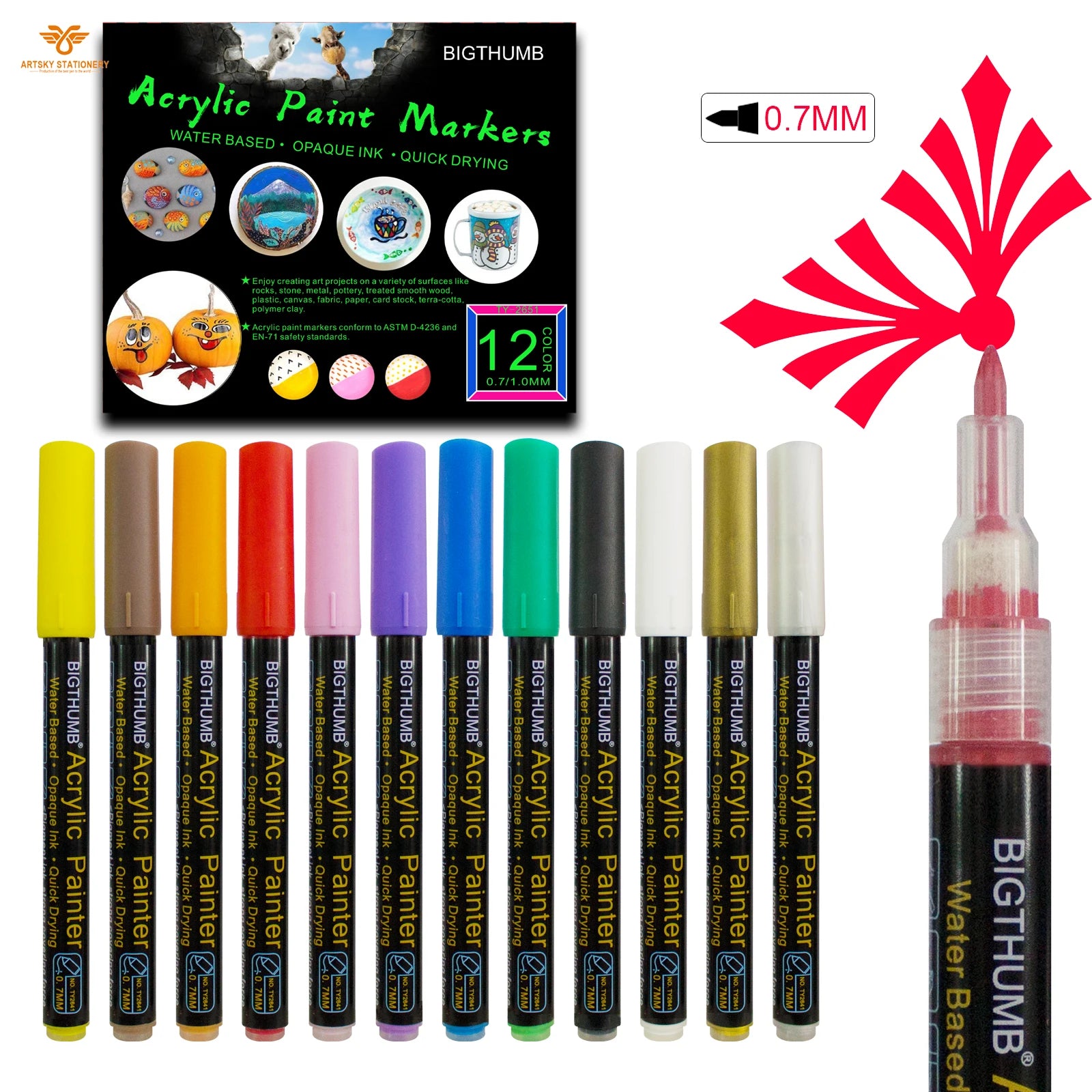 Acrylic Paint Markers 0.7mm Extra Fine Point Acrylic Paint Pens Permanent Water Based Paint Art Marker
