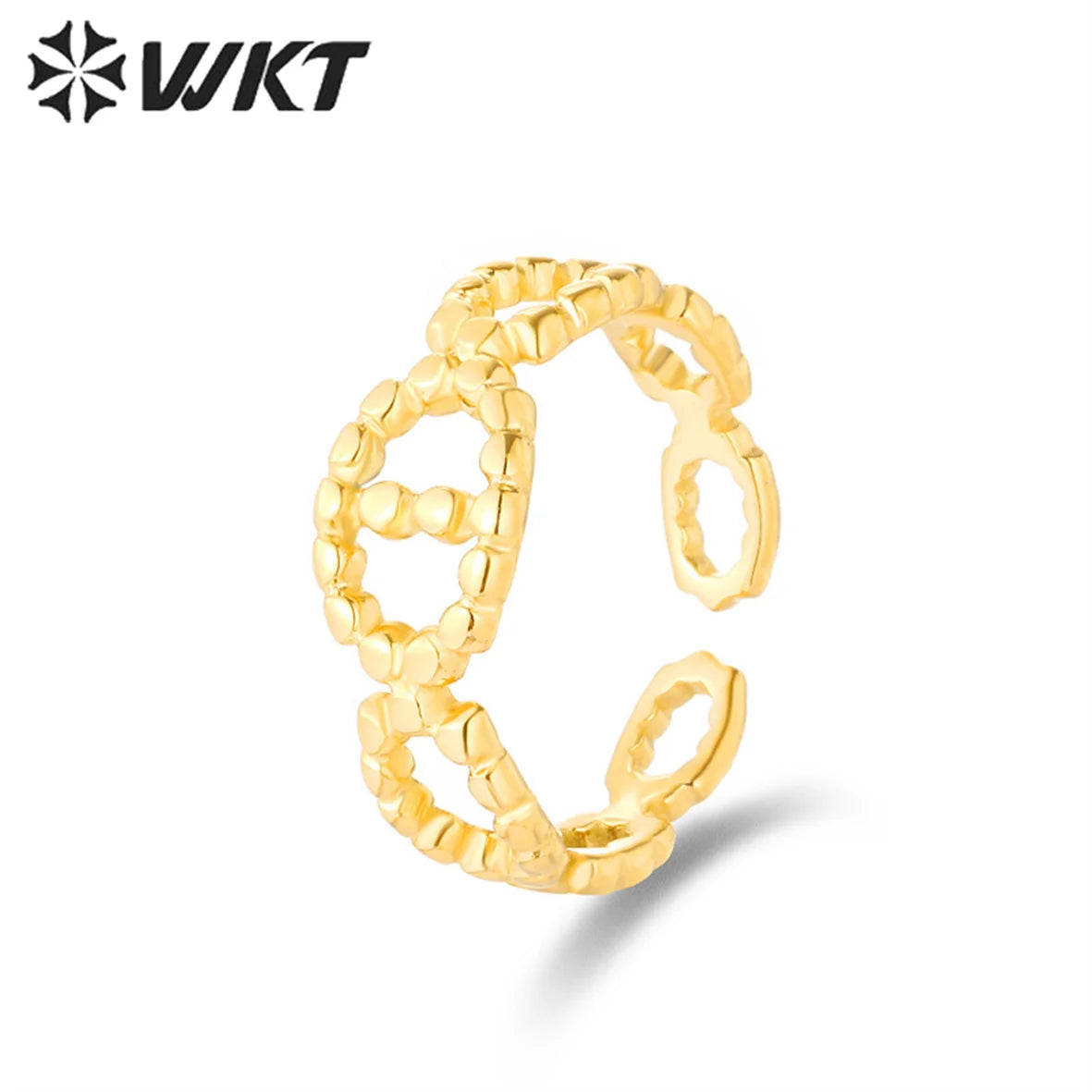 WT-SSR004 All-match Fashion Simple Ring Full Grain Hollow Engraving Ring With 18k Gold-plated Silver Stainless Steel Ring